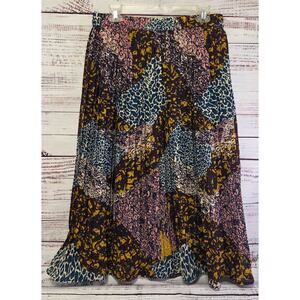 Her Destiny Maxi Skirt XL Boho Animal Print Maroon Blue Flowy NWT Elastic Waist